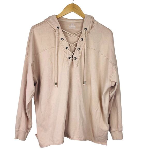 Aerie  Women's OVERSIZED Feminine Lace Up V-Neck Blush Peach  Hoodie Size XS - Picture 2 of 6
